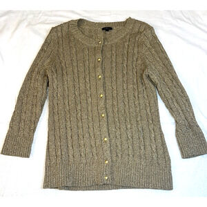 Talbots Gold Metallic Button Front Sweater Cardigan‎ Size Petite Med 3/4 Sleeves